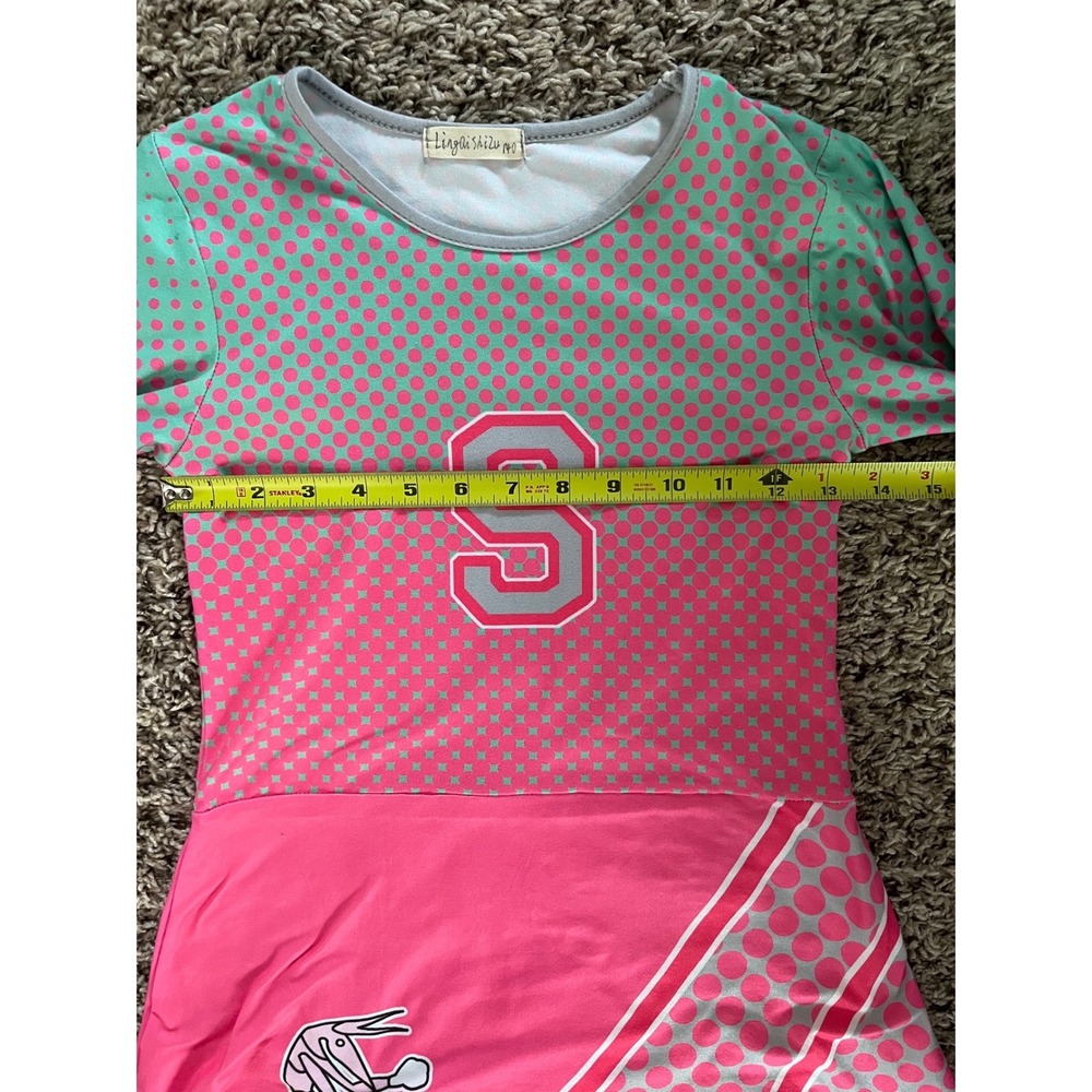 Disney Zombies Seabrook High Cheer Costume Dress Pink Teal Mighty Shrimp Kids - Picture 5 of 5